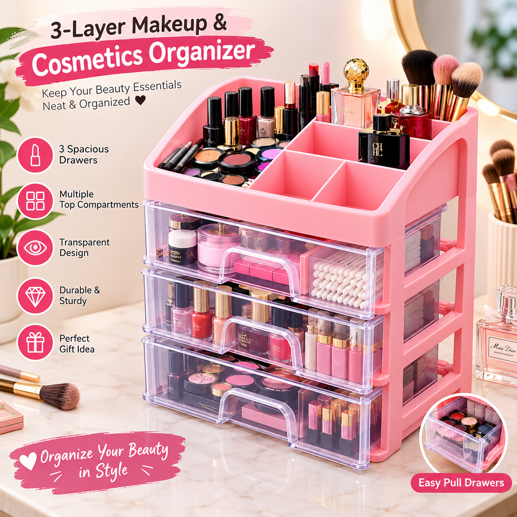 3-Layer Makeup & Cosmetics Organizer