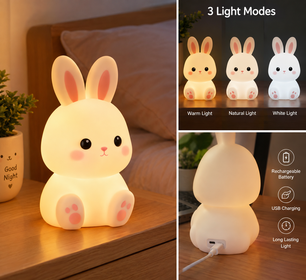 Rechargeable Rabbit Lamp – Cute LED Night Light