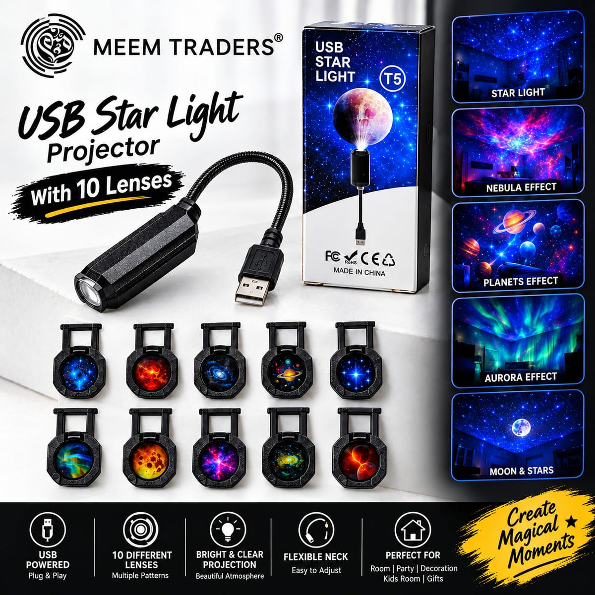 10 Lens Star Light Projector – Galaxy Night Light for Bedroom