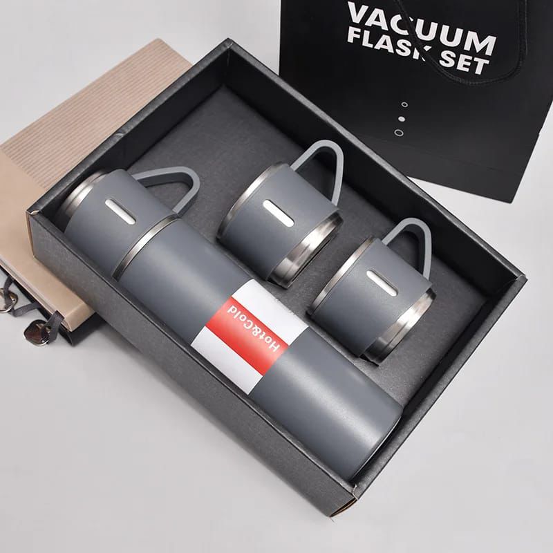 500ml Stainless Steel Vacuum Thermal Flask Set with 2 Extra Cups