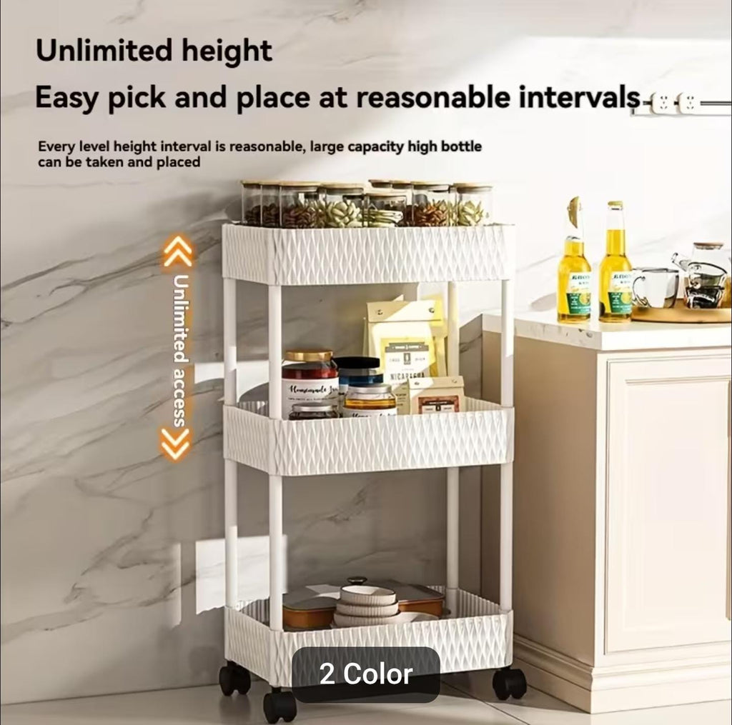 3-Tier Adjustable Mobile Storage Shelf – Kitchen Organizer