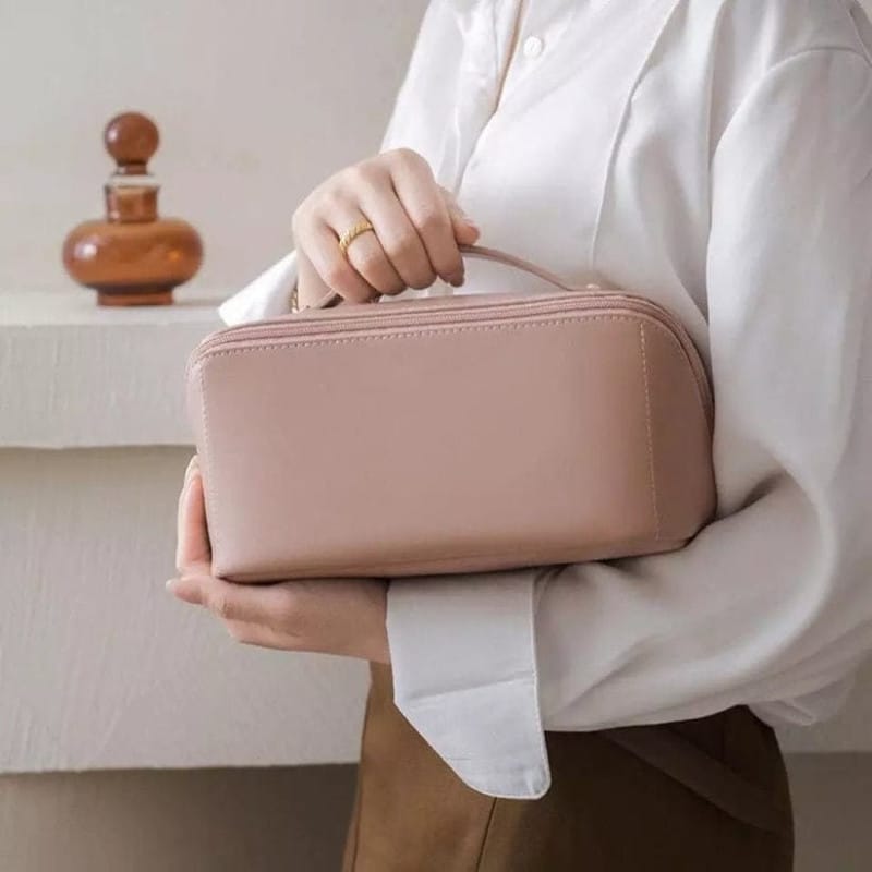 Large Capacity Leather Travel Cosmetic Bag – Makeup Organizer