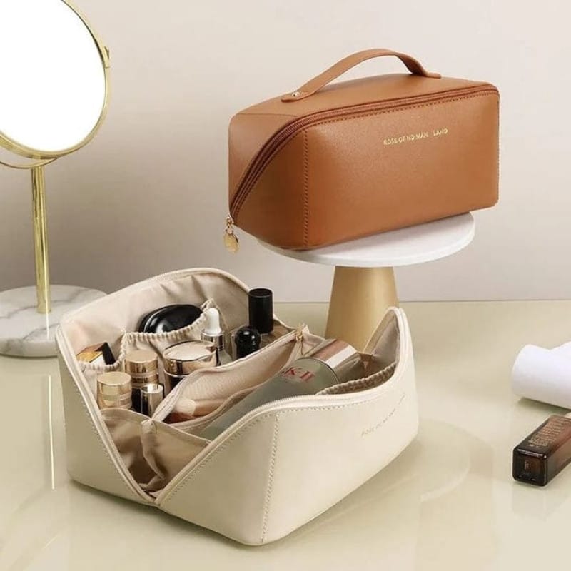 Large Capacity Leather Travel Cosmetic Bag – Makeup Organizer